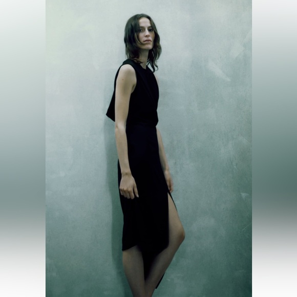 Zara LONG HOODED DRESS. Black. Size S. New with Tags. - Picture 3 of 8